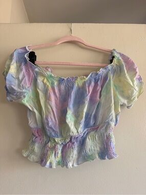 Abound Pastel Tie-Dye Puff Sleeve Crop Top
